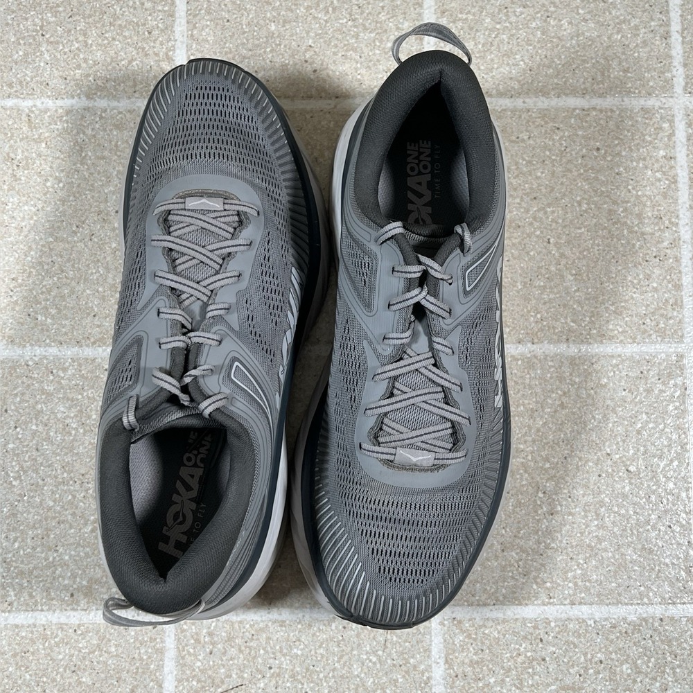 Hoka One One Mens Size 10.5 Bondi 7 Grey Gym Running Shoes Walking Sneakers - Picture 6 of 8